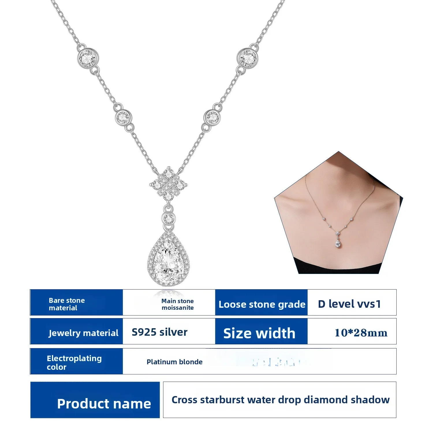 

S925 Rhodium Plated 2CT D-Color Short Fringed Floral Bud Moissanite Pendant Necklace for Women
