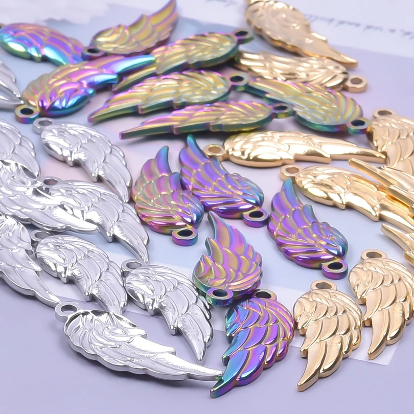 5Pcs/Lot Stainless Steel Cute Animal Angel Wings DIY Charms Wholesale Trendy Feather Pendant подвески For Jewelry Making Bulk