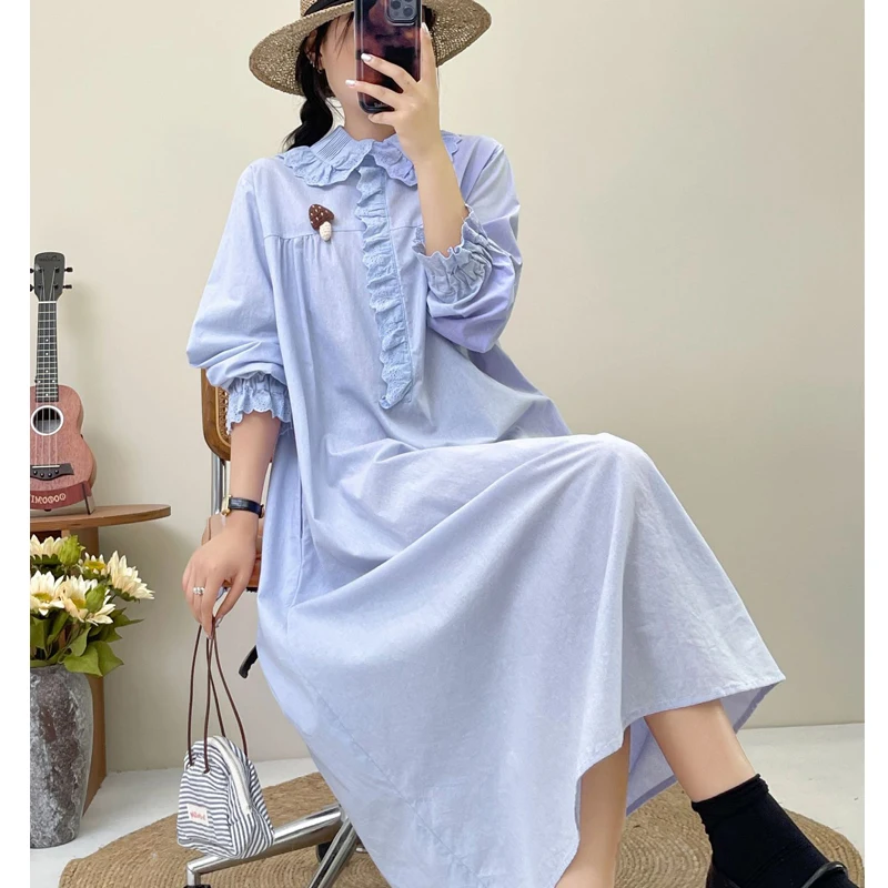 New Fall Cotton Long Sleeve Dresses, Women Peter Pan Collar Ruffles, Mori Girl Retro Janpan Style Commute Dress, Winter D49017CC