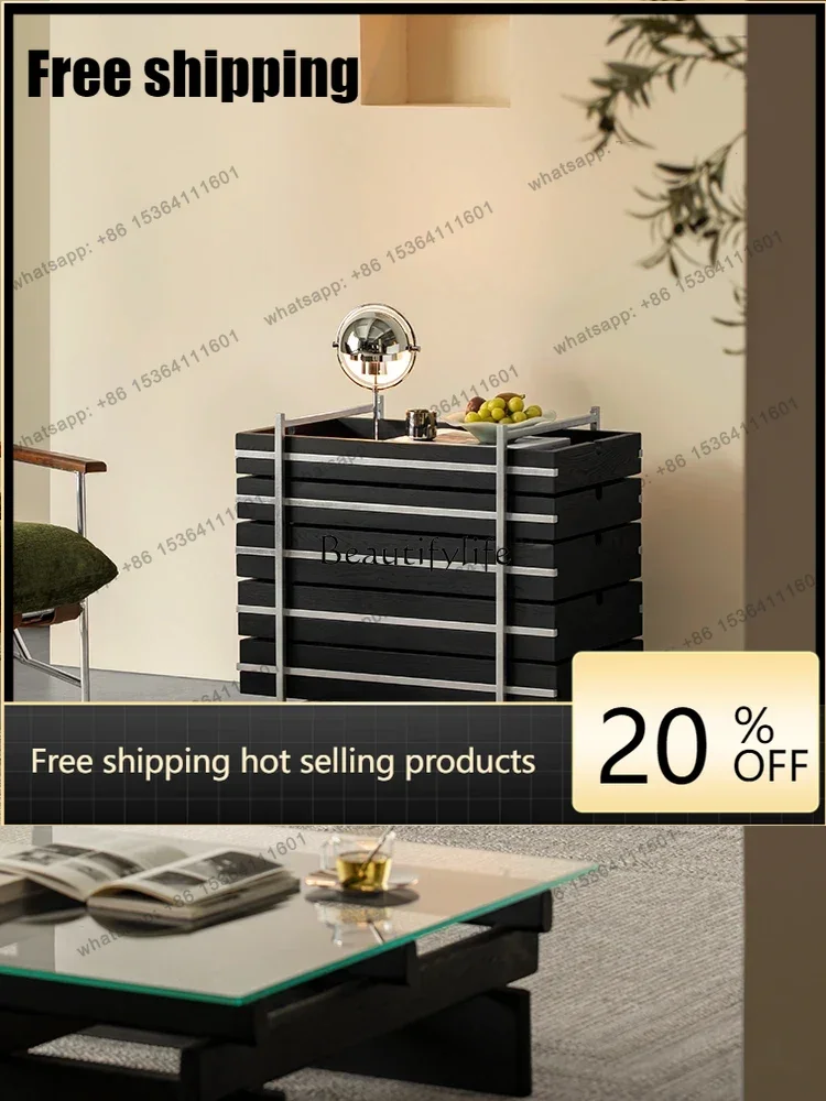 jj5 trolley stainless steel movable side few with wheels solid wood simple living room storage rack