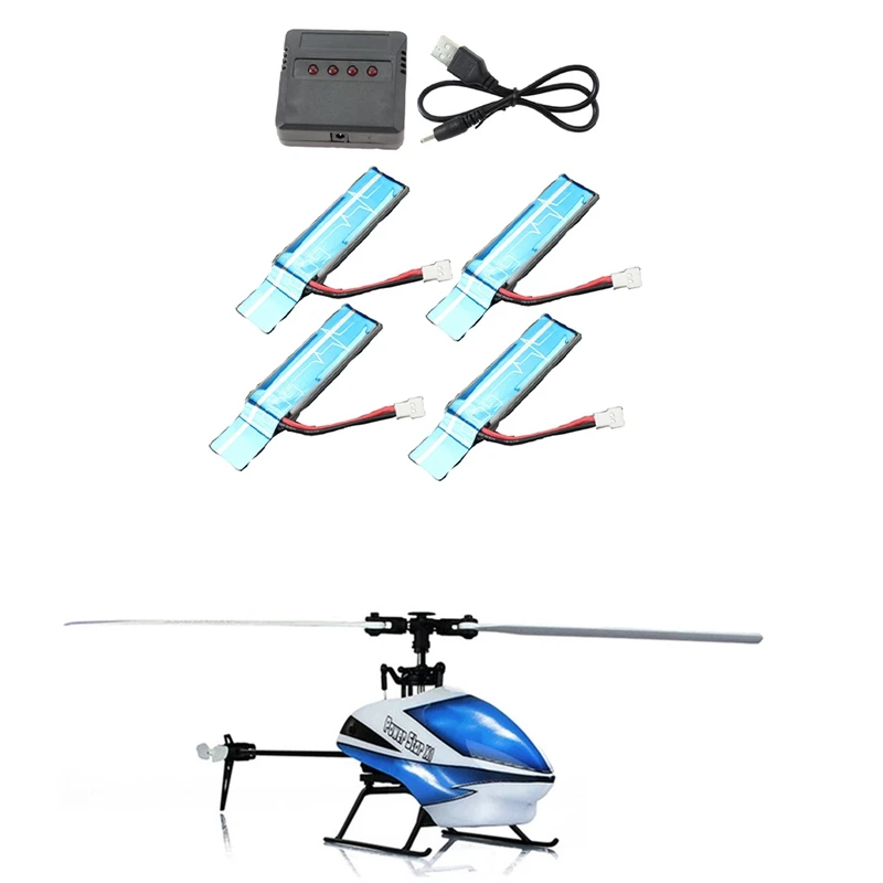 4PC 3.7V 520Mah 30C Upgraded Li-Po Battery With USB Charger For Wltoys XK K110 K110S V930 V977 RC Helicopter Spare Parts