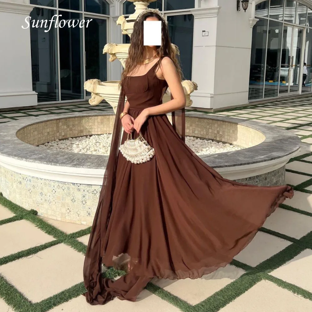 

Sunflower Simple Square Collar Formal Evening Dress 2023 Slim Pleat Chiffon Ankle-Length A-LINE High-end Custom Prom Gowns