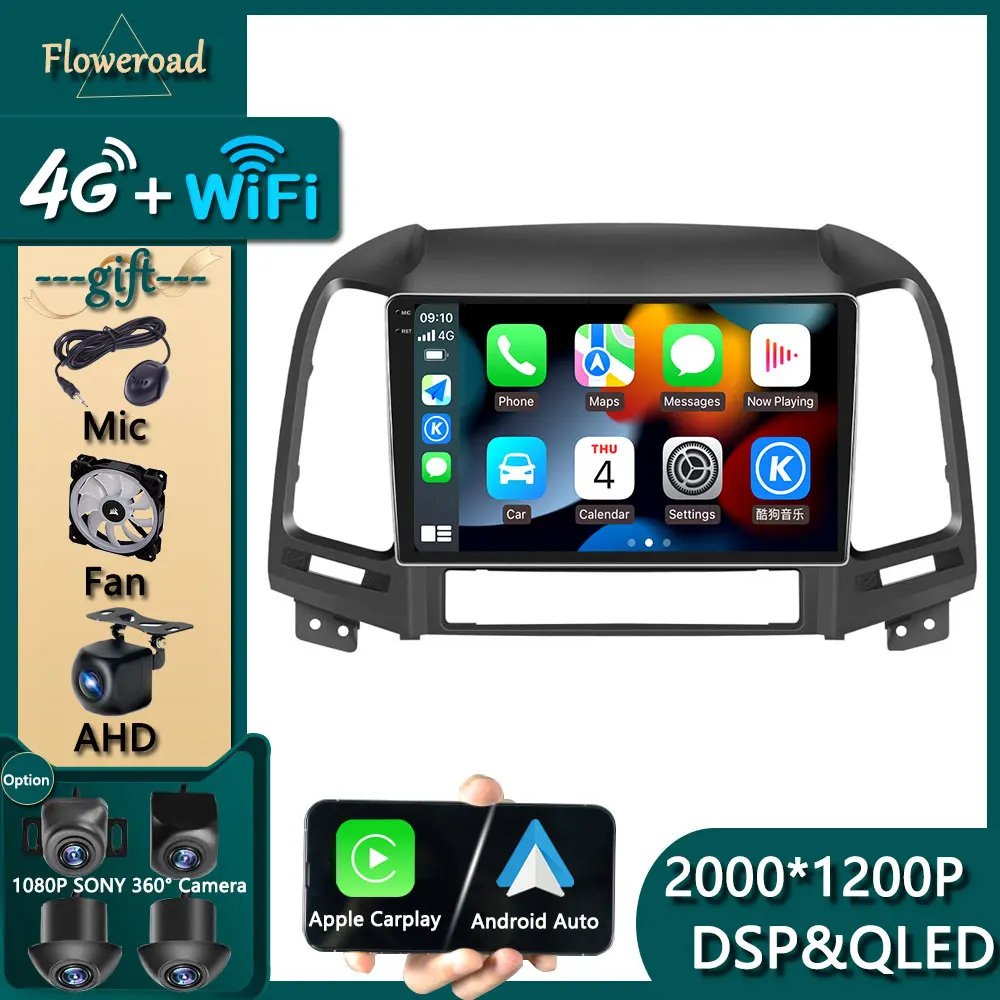 

Carplay Tooch Screen For Hyundai Santa Fe 2 2006-2012 Car Android Navigation GPS Radio Stere Monitor Multimedia Player IPS Video