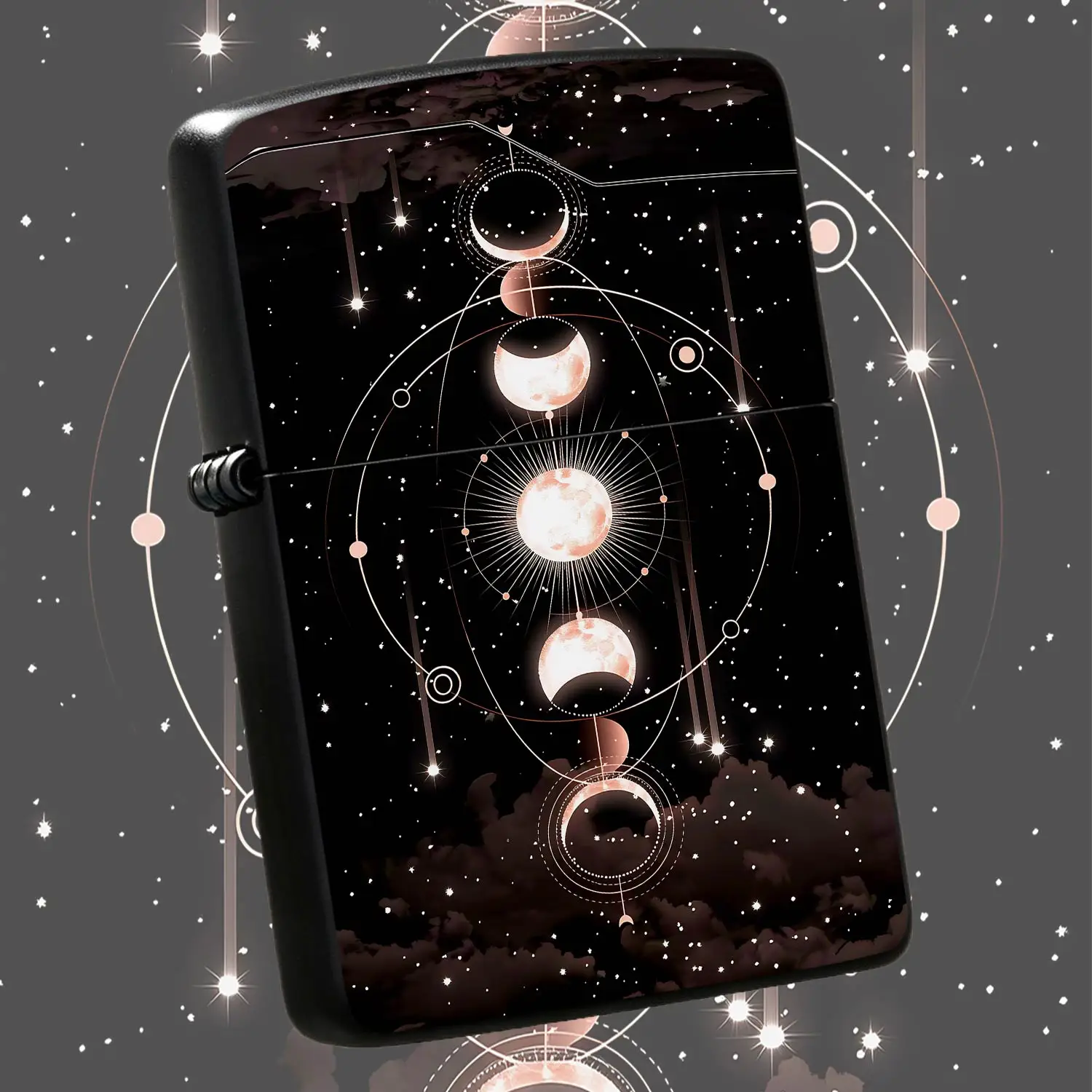 Creative Lighter Moon Phase Celestial Orbit Pattern Starry Sky Cloud Themed Decorative Lighter, Aesthetic Glowing Portable Lighter For Daily Outdoor Use, Exquisite Unique Holiday Birthday Gift For Art Lovers A Humorous And Interesting Light