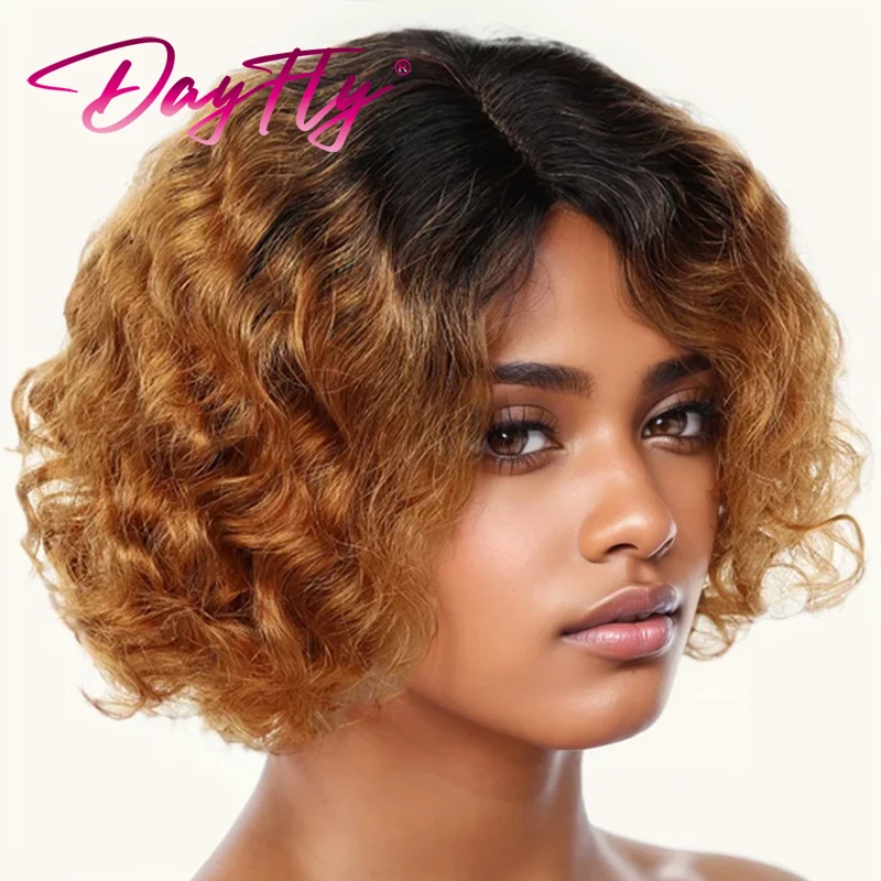 Short Curly Human Hair Bob Wig Water Wave Lace Part Wig Colored Curly Human Hair Wigs T1b 30 99j Brazilian Curly Wave Hair Wig