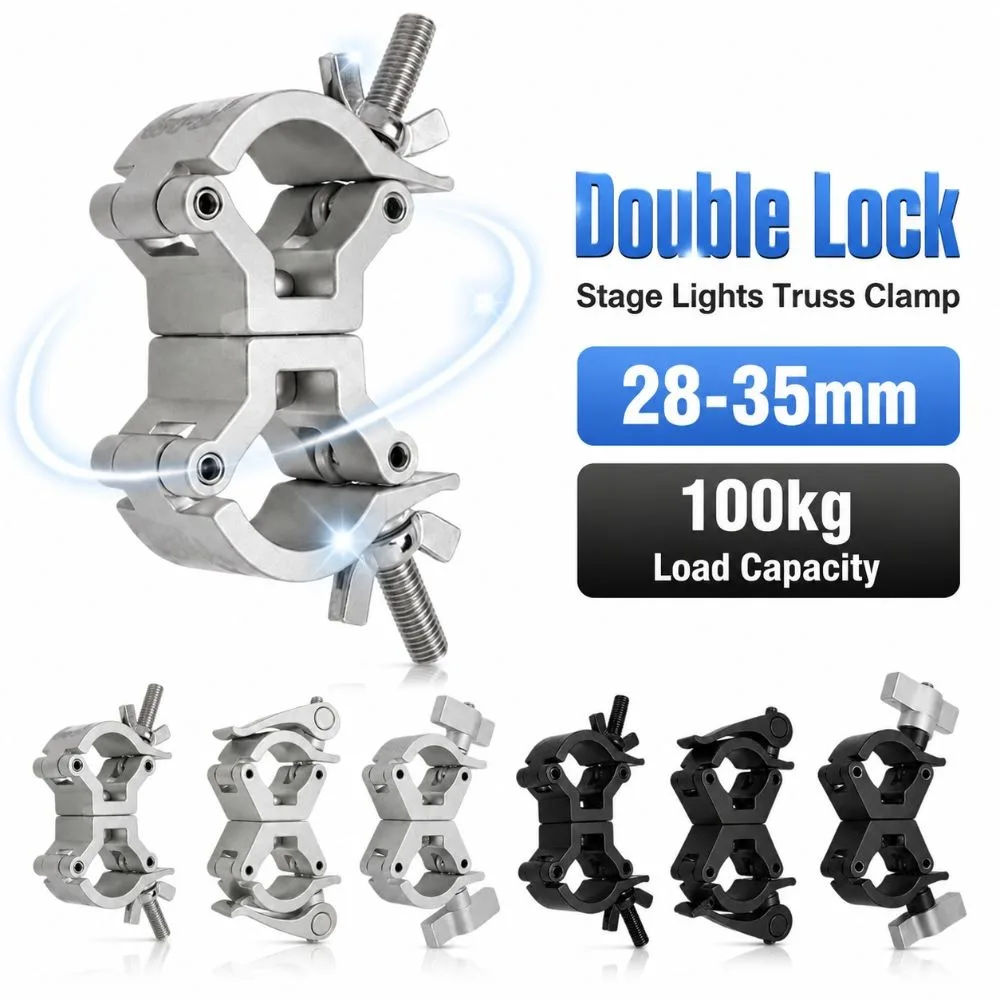 Double Lock Stage Lights Truss Clamp Aluminum Alloy Clip Bracket DJ Light Clamps 100kg Load Capacity 28-35mm Fixing Clip