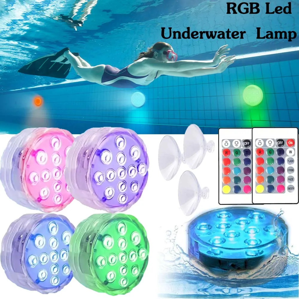 RGB Color Battery-Powered LED Pool Lights with Remote Control Suction Cup Color Changing Pool Lights Ponds Parties Aquariums