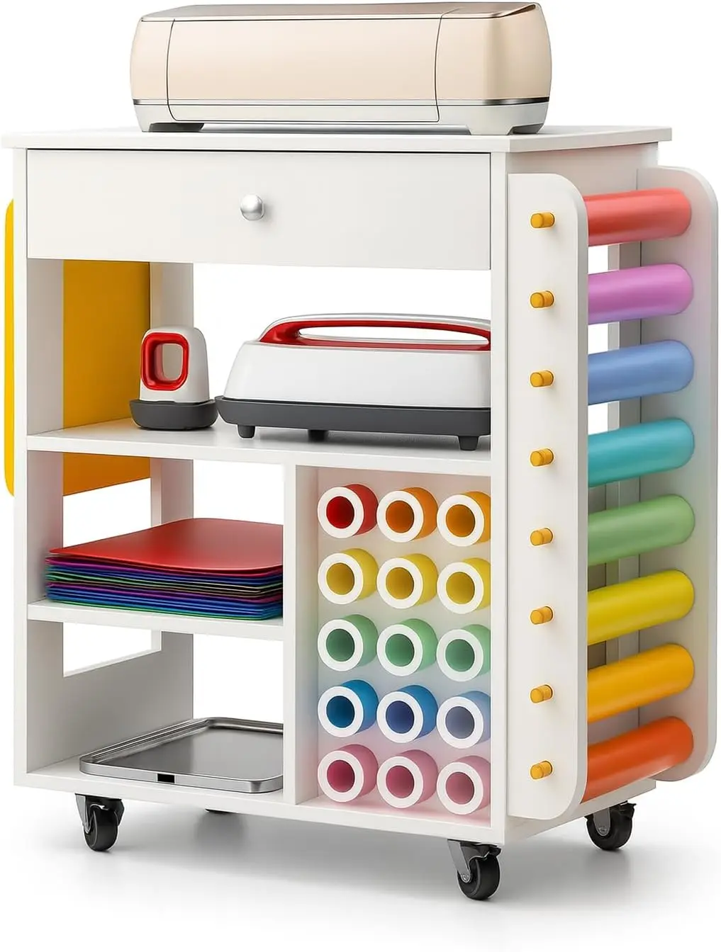 

Стол-органайзер для рукоделия, совместимый с машиной Cricut, тележка-шкаф для творчества с держателем для рулонов винила для мастерской H