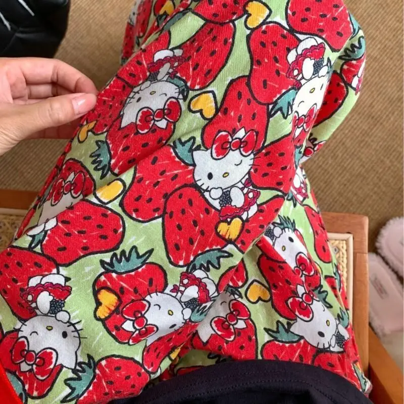 กางเกงนอนผ้าฝ้ายลายซานริโอ้ เฮลโล คิตตี้ น่ารัก สวมใส่สบายๆ สไตล์อนิเมะ แฟชั่นลำลอง ชุดนอนผู้หญิง