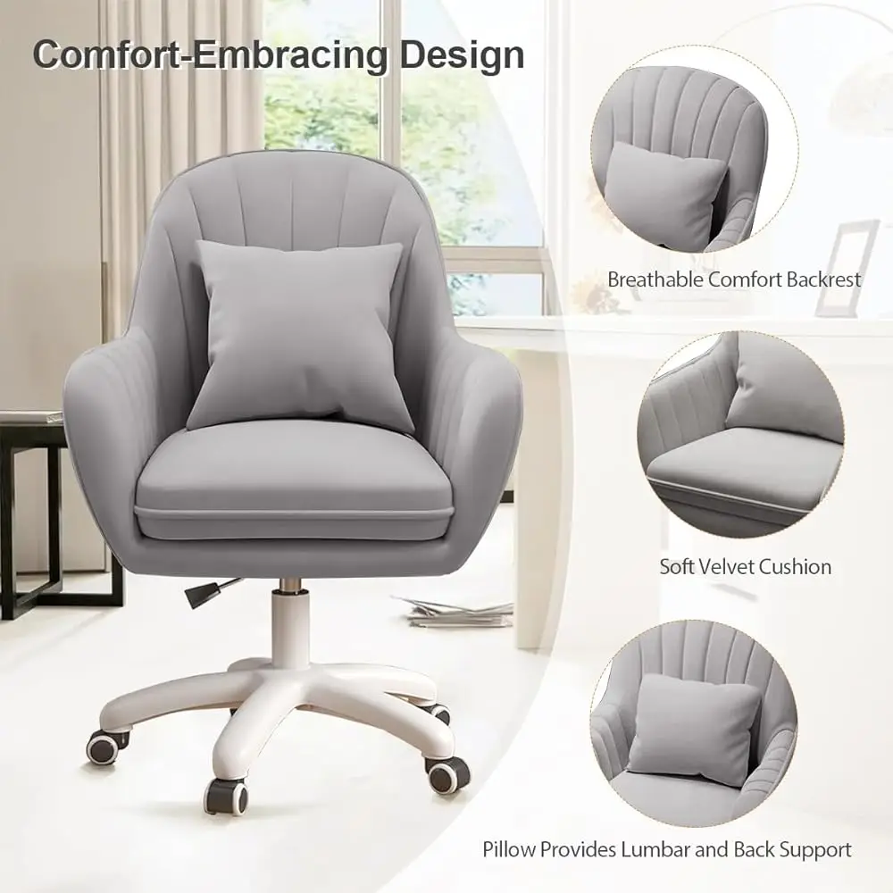 Home Office Chair Velvet Vanity Chairs Cute Makeup Desk Chair With Wheels Mid Ba Computer Chairs Height Adjustable Small Swivel