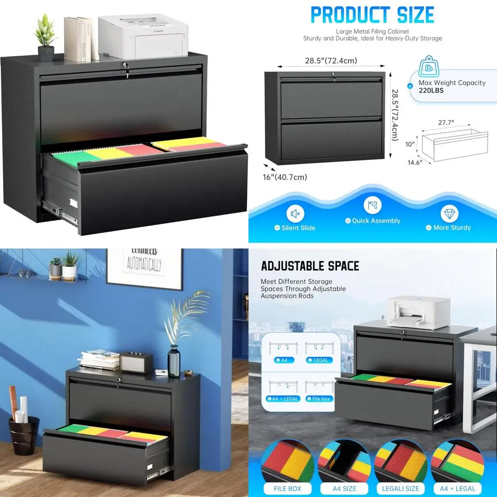 

Металлический боковой шкаф для документов с замком, черный, офисная картотека для документов Legal, Letter, формата A4, и F4