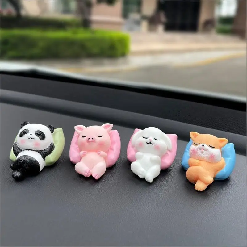 Panda Bunny Car Dashboard Decor Cute Relaxed Resin Animal Figurines Interior Home Office Desk Mini Statues