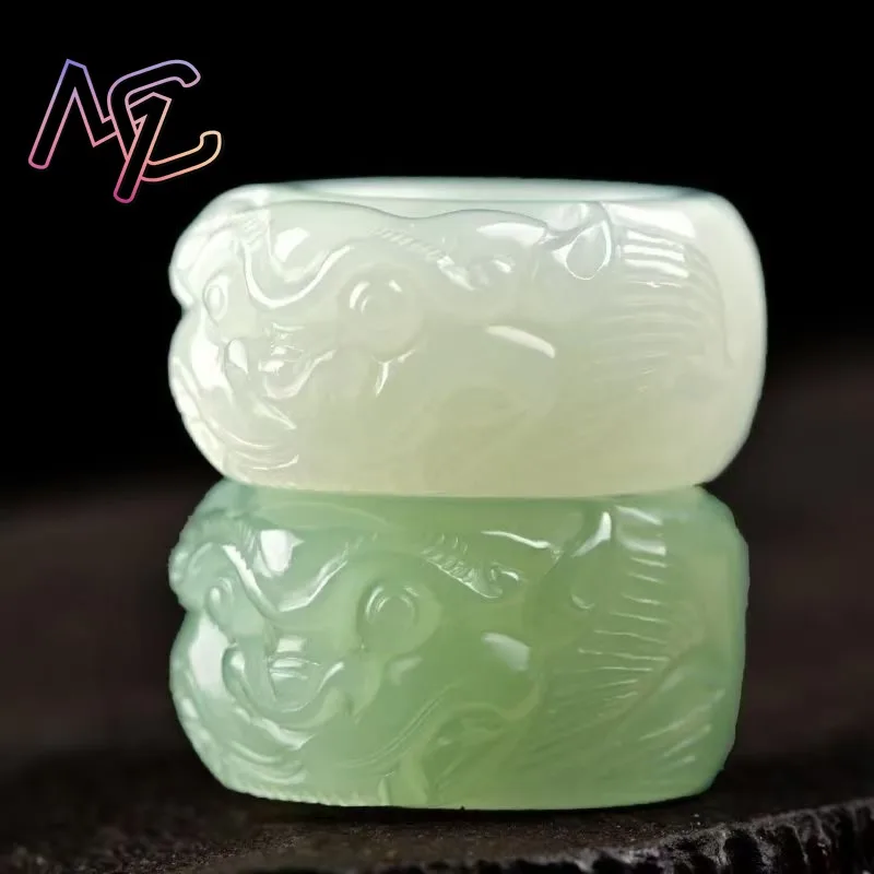 Natural Hotan Jade Pixiu Ring 20-21mm thumb Ring Chinese Jadeite Amulet Fashion Charm Jewelry Hand Carved Gifts for Women Men view 4