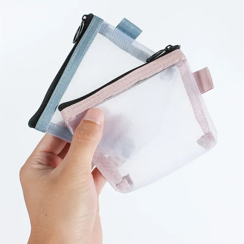 Clear Mesh Portable Mini Coin Bags Purse ID Credit Card Holder Key Earphone Data Line Storage Bag Small Makeup Case Cosmetic Bag