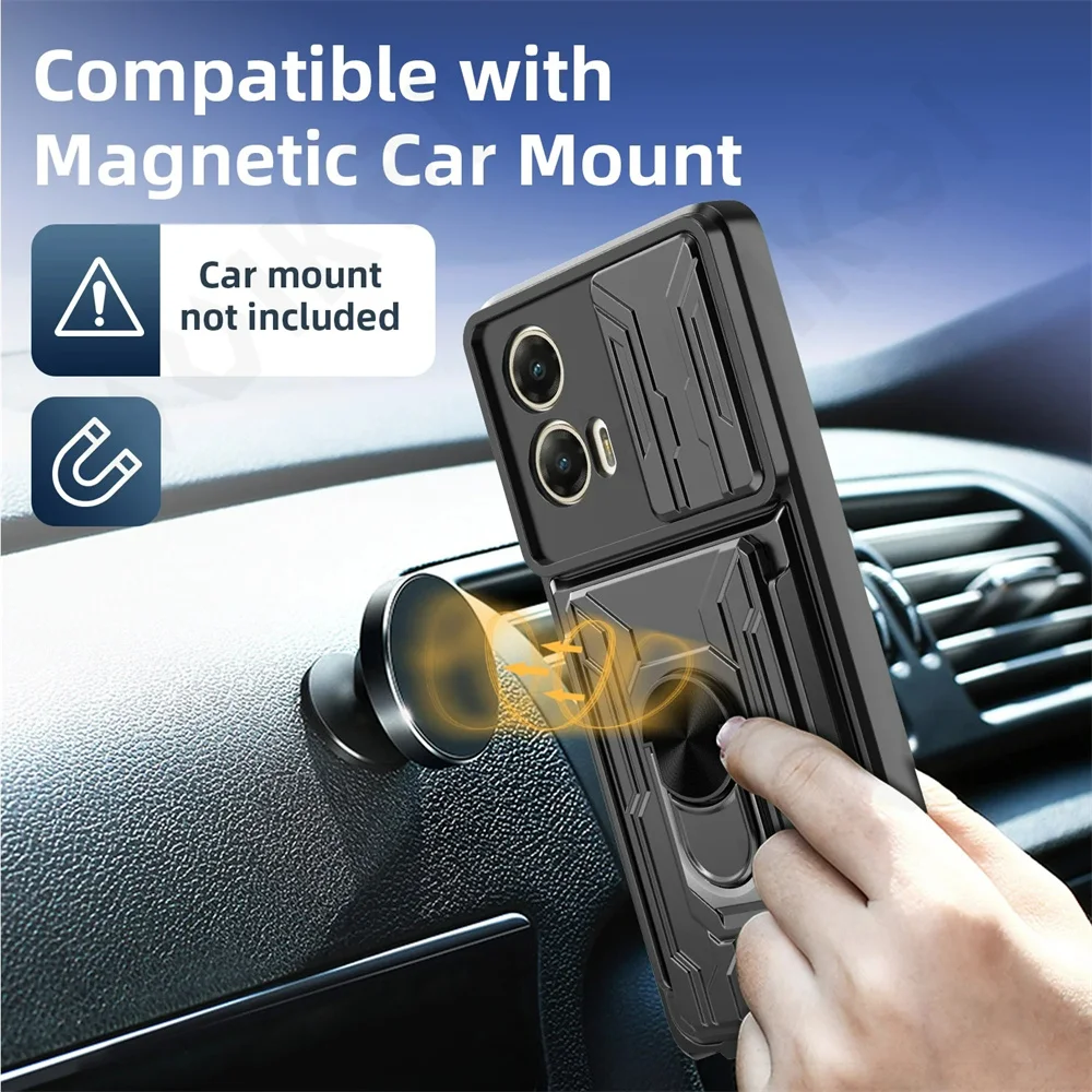 Case For Motorola Moto Edge 60 50 Pro Fusion 40 Neo G86 G56 5G 4G ProCard Holder Slide Camera Ring Stand Armor Kickstand Cover
