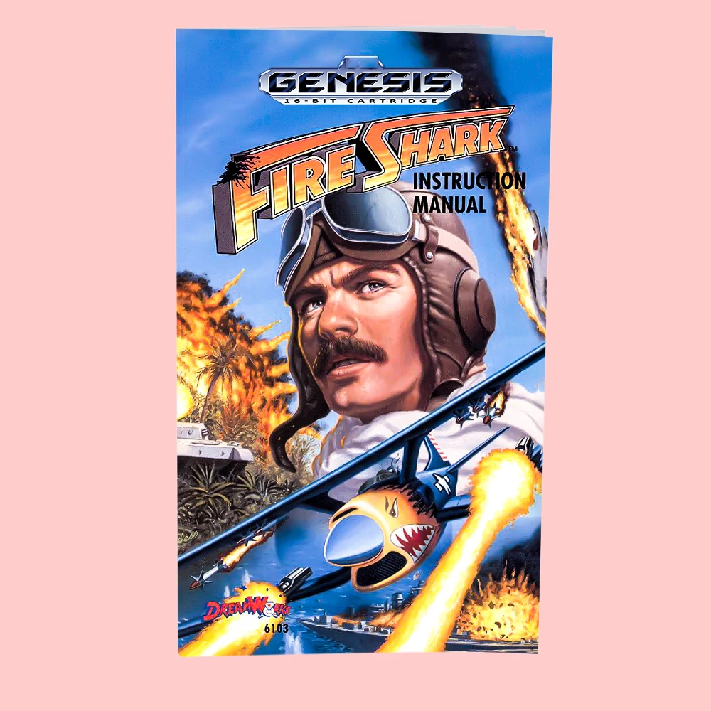 Caja de cartas de juego Fire Shark, versión estadounidense, Manual para consolas Sega MD MegaDrive Genesis de 16 bits
