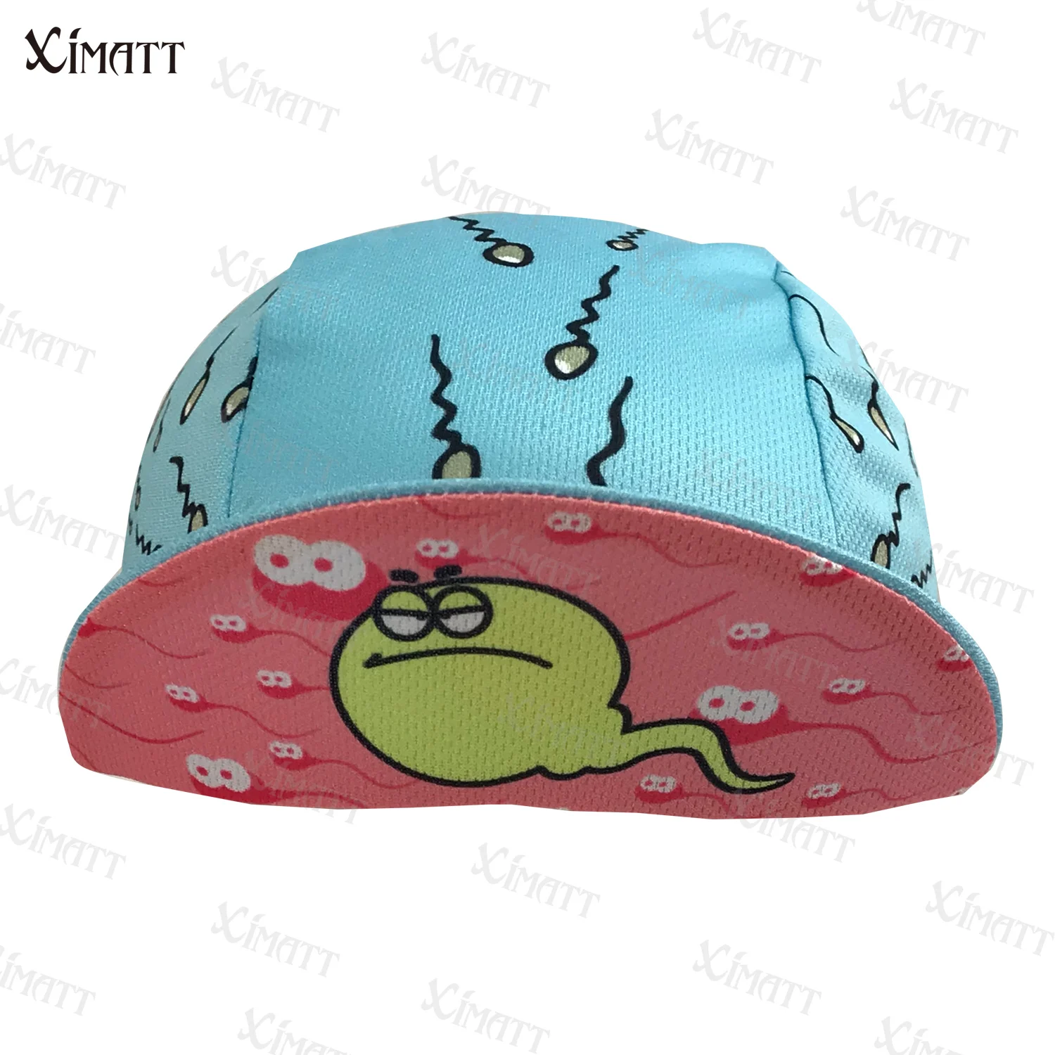 XIMATT New Cartoon Cell Tadpole Print Polyester Cycling  Caps Blue  Quick Drying Breathable Summer  Bicycle Balaclava  Unisex