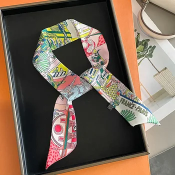 2024 Long Scarf for Women Narrow Ribbon Headband Female Neckerchief Handle Bag Band…