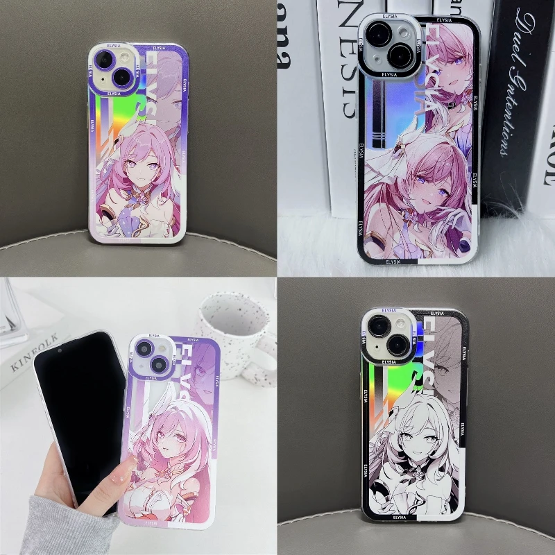 Game Honkai Impact 3rd Elysia Q Version Luxury Shockproof Silicone Soft Cover For iPhone 11-14Pro Cushion Shockproof Phone Cases