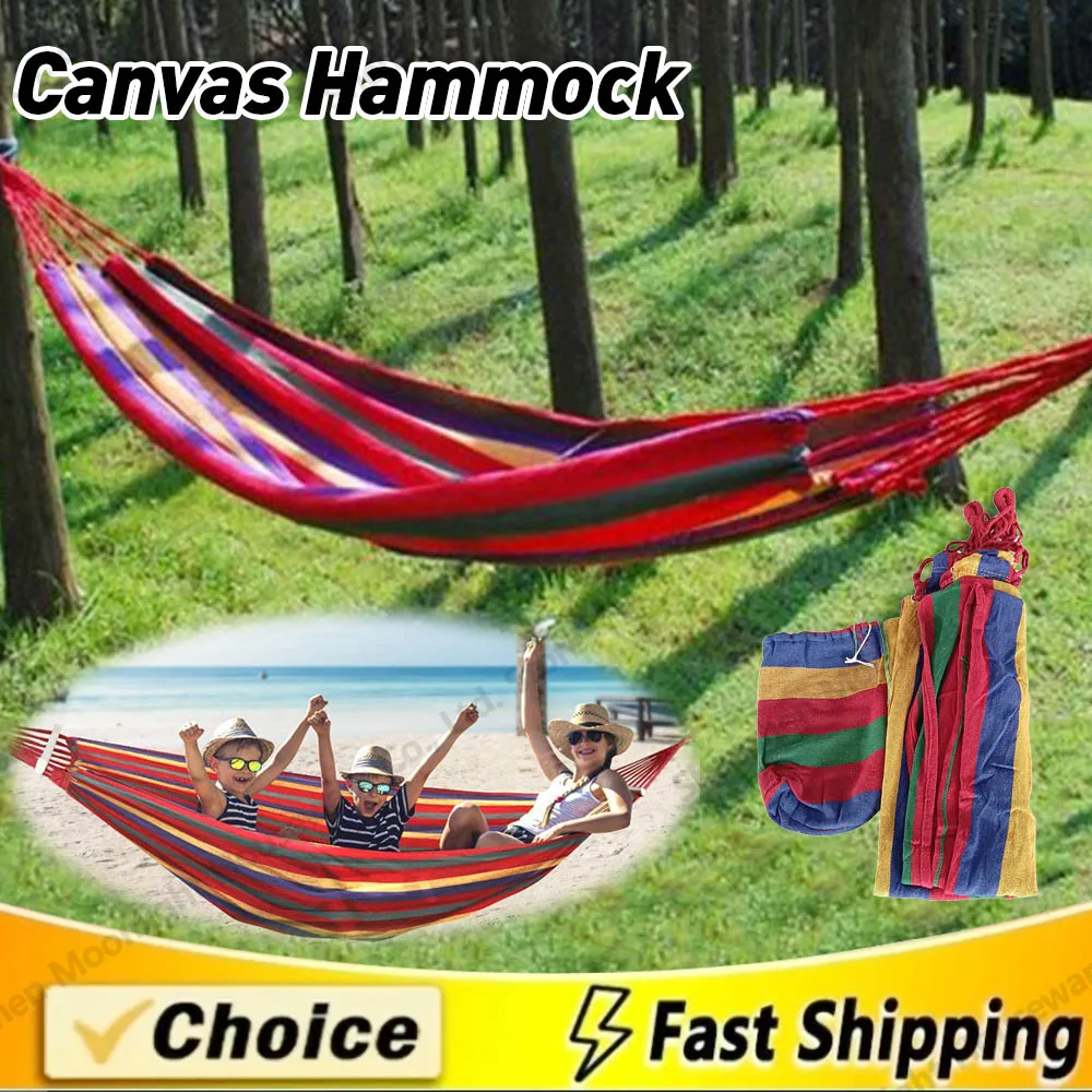 Outdoor Thickened Canvas Hammock Camping 260 X 80cm Outdoor Swing Net Hed Anti Rollover Striped Hanging Chair Hammock