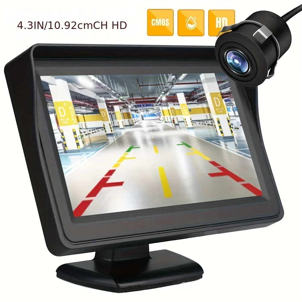 

QueenDer Car Rear View Backup Camera 4.3inch HD Display LCD Monitor Full Set Parking System, For Pickup Van RV Easy Installation