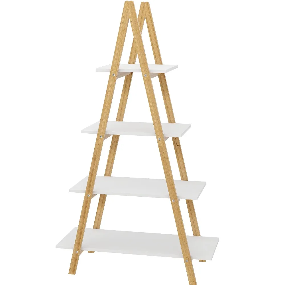 Multifunctional Display Stand Independent Ladder Stand Bamboo Bookshelf