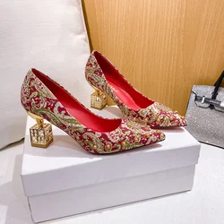 High Heels Women's Rhinestone Luxury Brand Designer Shoes 2023 New Pointed Toe Strange Style Sexy Wedding Shoes Summer Pumps