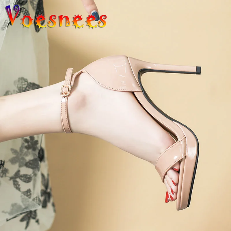 Women\'s Chic Office Work Heel Pumps 10CM Thin High-heeled Sandals Simple Style Summer Sexy Party Shoes 2023 Trend New Nude Color