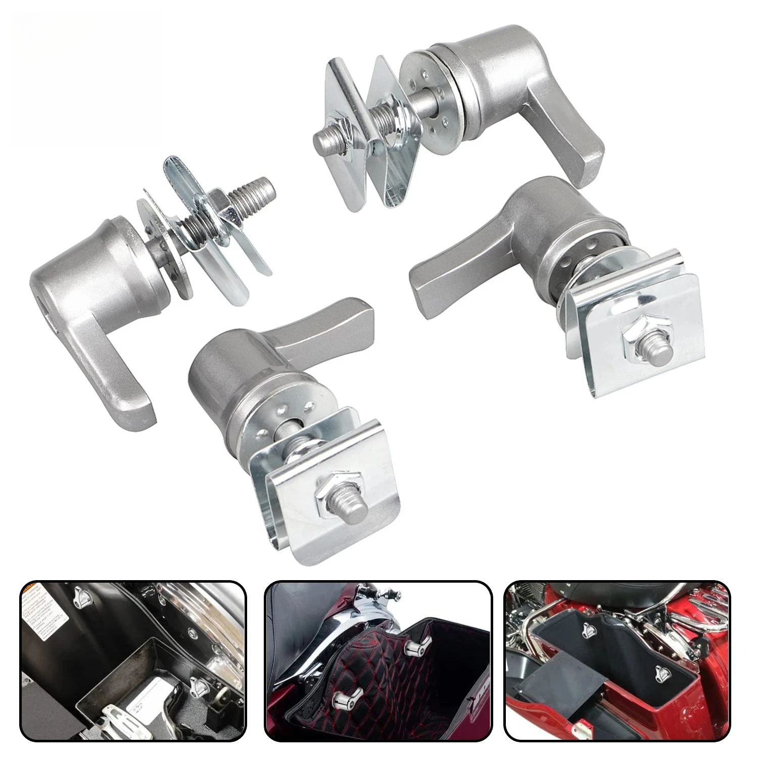 

Motorcycle Kit For Harley 1993-2023 Sliver Saddlebag Lever Lock Bolts Nuts Mounting Touring Road Street Electra Glide Road King