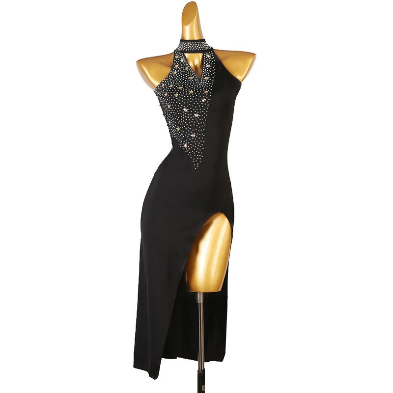 customized dance costume Latin dance dress Black backless rumba cha table performance competition dress LQ419
