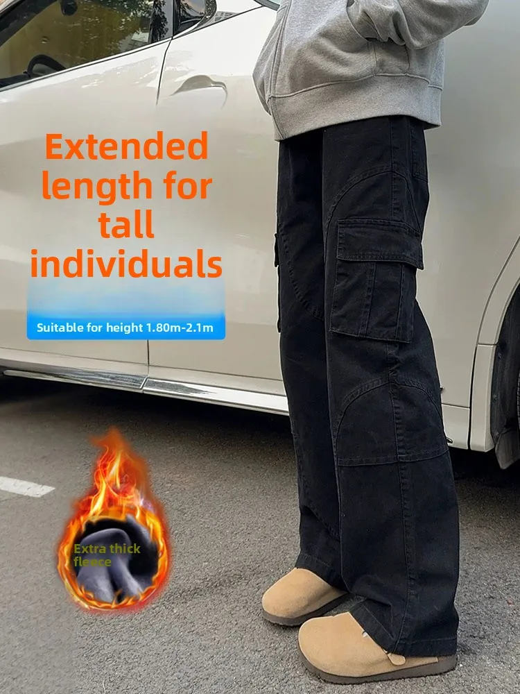 الخريف الشتاء Fce اصطف طويل القامة الرجال فضفاض مستقيم الساق الجينز الرجعية عمال السراويل السراويل القطنية غير رسمية للمراهقين #5