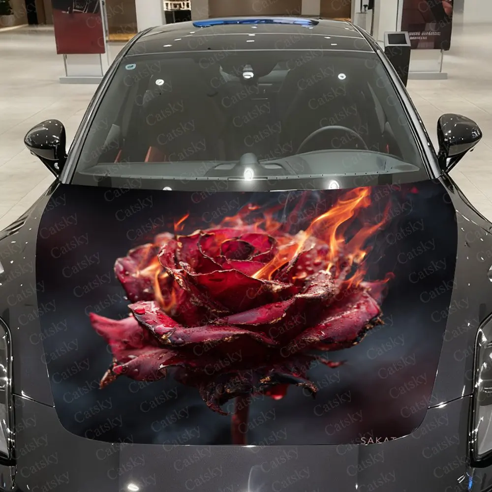 

Burning Red Rose Car Hood Stickers, Waterproof And Wear-resistant Decorative Stickers, Suitable For Various SUV Models, PVC Stic