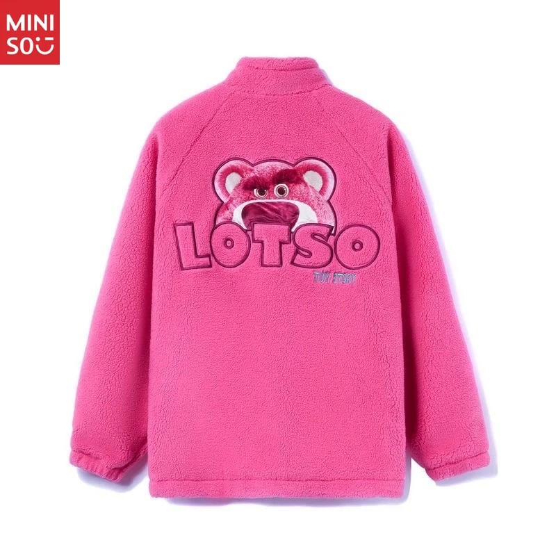 Giacca Disney Lotso Bear, cappotto Sherpa rosa caldo alla moda da donna |   Peluche ed elegante