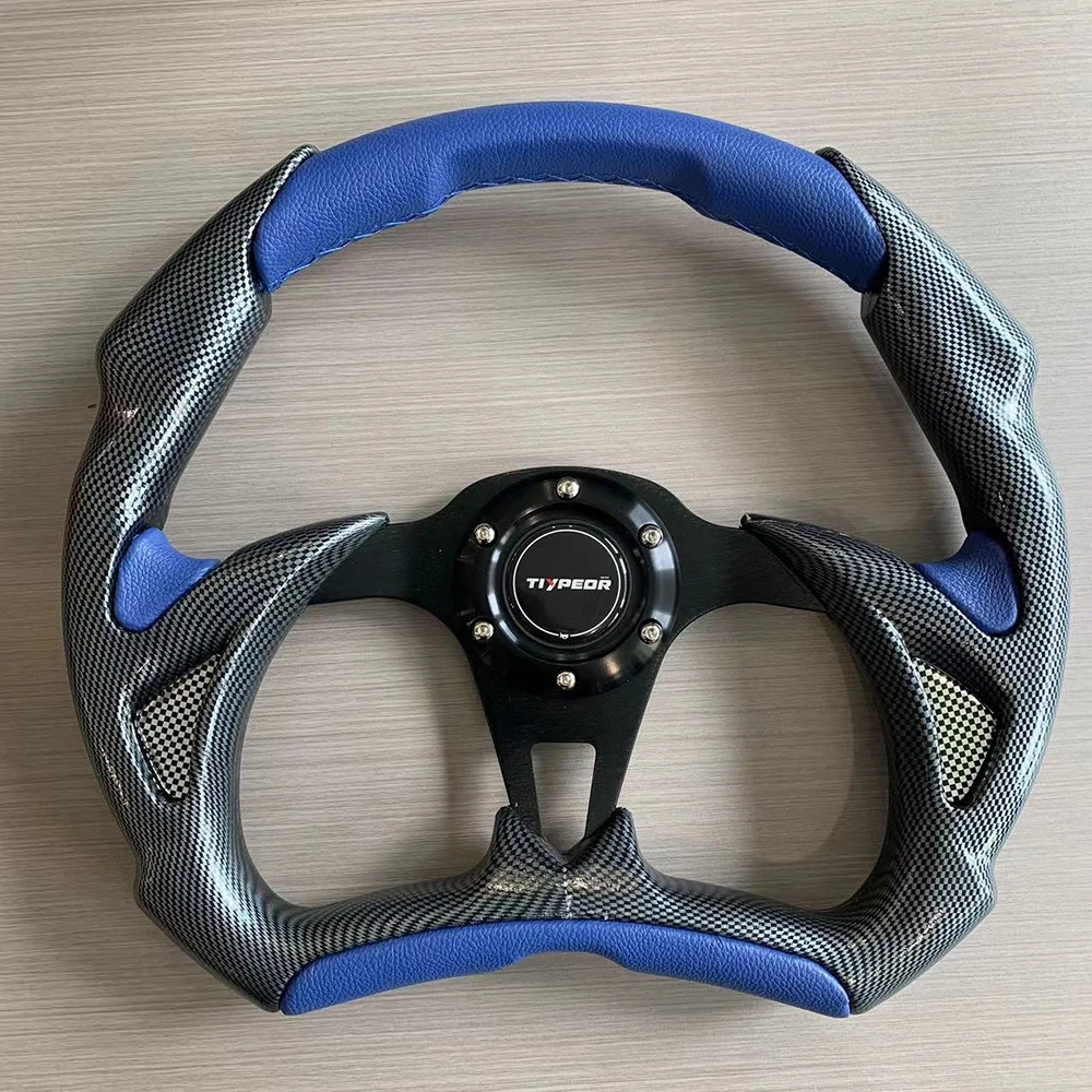 

TIYPEOR Carbon Pattern Drift Simulation Racing Game Stitching 350mm14Inch Blue Steering Wheel