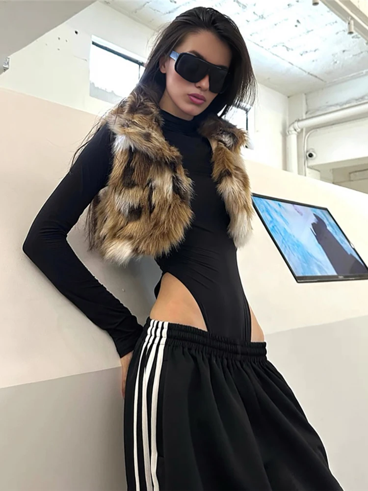 

Cutenew Sexy Colorful Plush Vest Women Open Collar Autumn New Trend Music Festival Hottie Street Classic Sexy Midnight Mini Tops