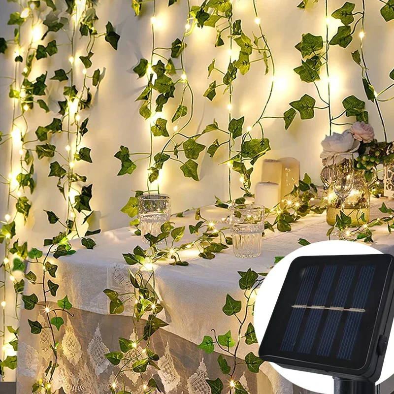 7M/12M/17M Fairy Lights Ivy String LED Solar Light Vine Maple Leaf Waterproof Garland Solar Lamp Christmas for Garden Decoration