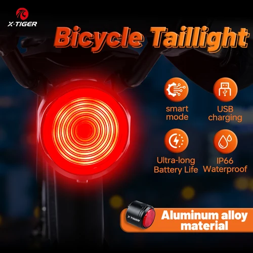 Imagen 2 del producto Luz trasera de X-TIGER para bicicleta, luz inteligente con detección de freno de alto brillo, resistente al agua IPX6, luz trasera de bicicleta con carga de TYPE-C