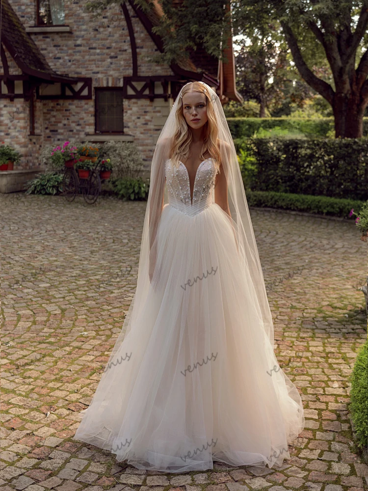 فساتين زفاف بسيطة زي العرائس الحديثة لؤلؤة بدون حمالات بدون ظهر رداء للحفلات الرسمية Vestidos De Novia مخصص 2025