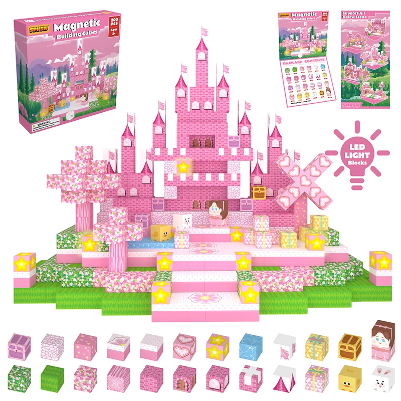 100PCS Light Magnetic Building Blocks Princess Castle World Creative Building Blocks Preschool Sensory Toys Birthday Gift