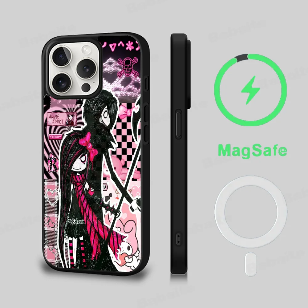 L-Love B-Black and Cute E-Emo Phone Case Magesafe Magnetic Wireless Charge Case For iPhone 16 11 12 13 14 15 Pro Max Plus Mini - view 5