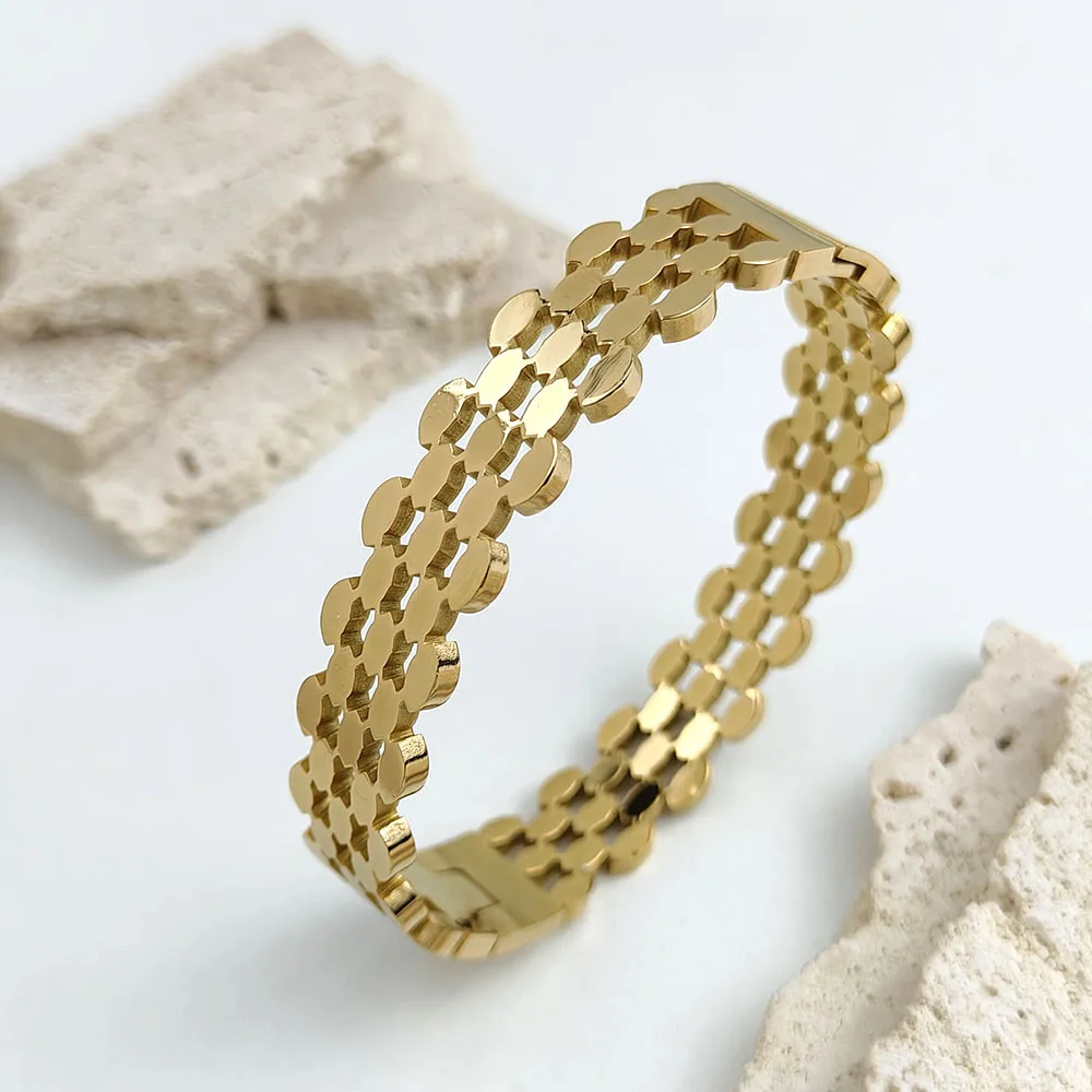 New honeycomb hollow stainless steel gold plated 18K bracelet, high quality waterproof silver jewelry, gift for couples