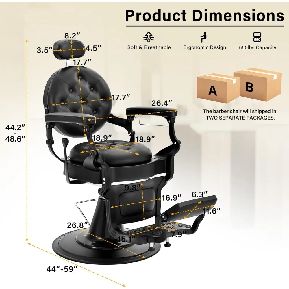كرسي حلاقة عالي التحمل لصالون الحلاقة، كرسي صالون للاستلقاء لمصفف الشعر، 360 درجة ° مسند للقدمين ومسند للرأس قابل للتعديل #2