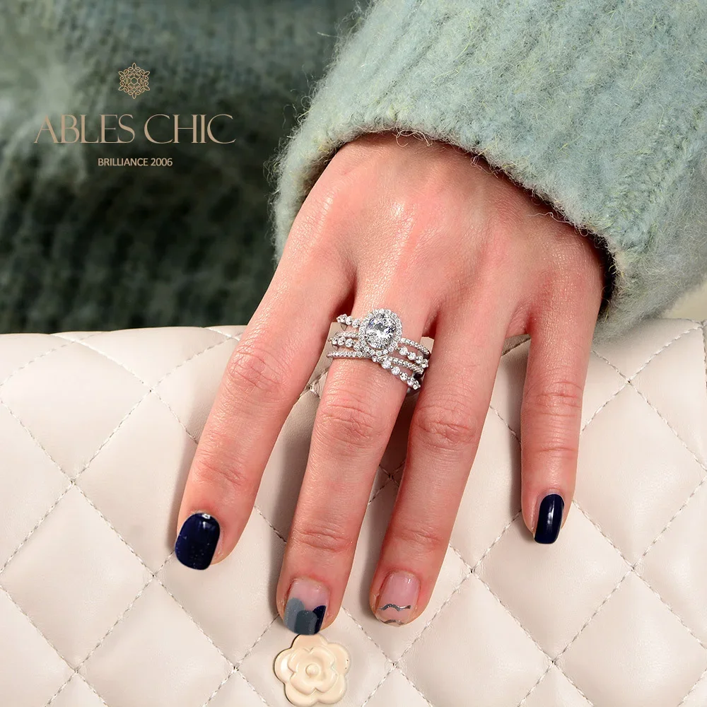 Ables Chic 4 Strands Oval Lab Diamonds Statement Ring Sterling Silver Goshenite Beryl Bridal Wedding Cocktail Rings S2R1S2R1381