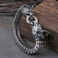 Stainless Steel Retro and Individual Viking Wolf Head Bracelet - Wolf Head Personality Trendy Accessories for Men