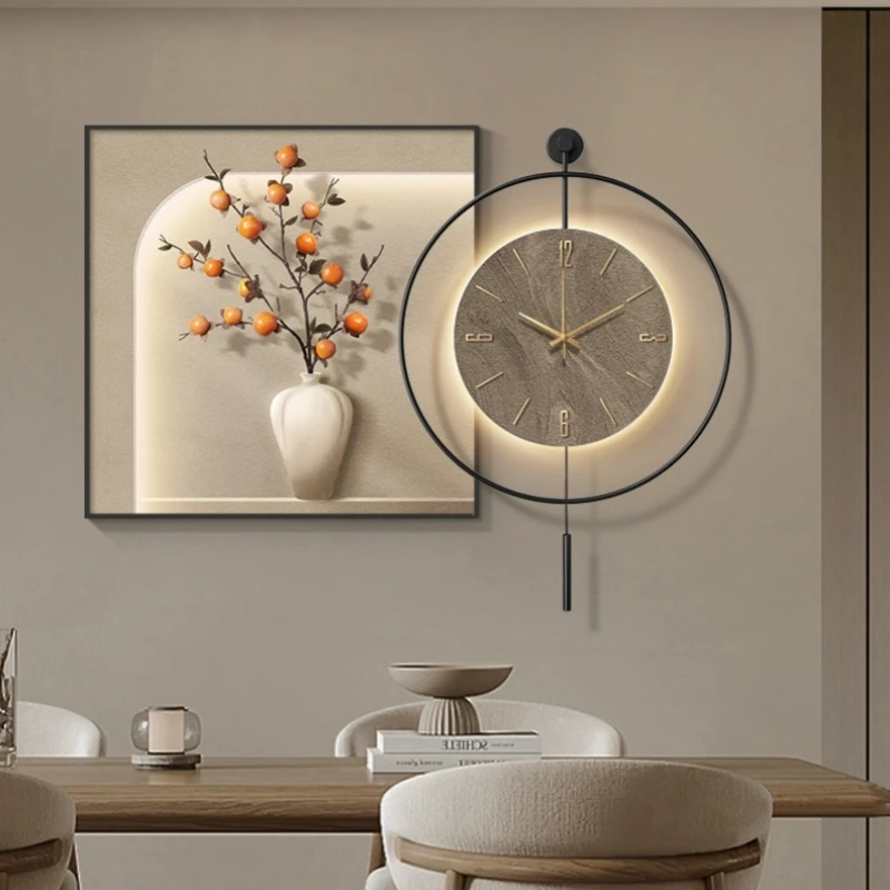 Modern LED Mural Light For Corridor Living Room Kitchen Table Background Hanging Painting With A Clock Wall Lamp Home Decoration