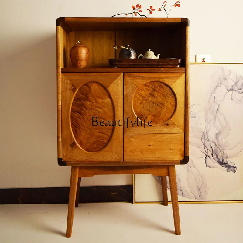 Simple Retro Living Room Wall Tea Cabinet House Silent Style Bedroom Solid Wood Storage Locker