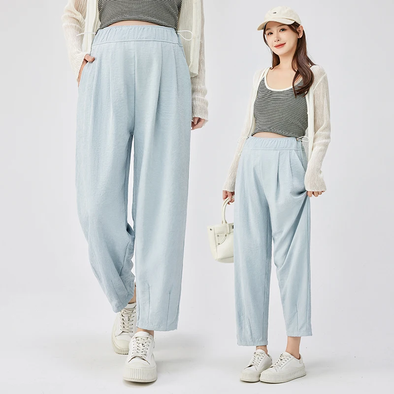 

Женские шаровары для беременных 25SS, весна-лето, молодежные тонкие брюки для беременных с регулируемой талией, свободные зауженные прямые брюки для беременных