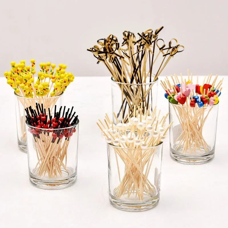 100PCS  Fruit Stick Bamboo Pick Buffet Cupcake Fruit Fork Party Dessert Salad Stick Cocktail Skewer for Wedding Decor