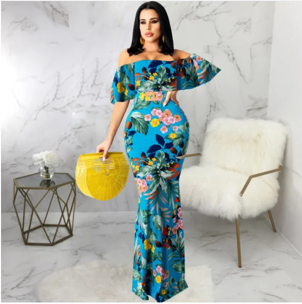 2023 Fashion Sexy Backless Slim Dresses Stretch Floor Length Elegant Maxi Dresses Casual Long Gown Slash Neck Off Shoulder Dress