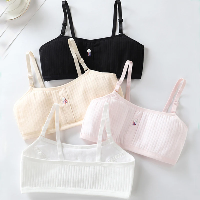 3pcs Cotton Children Innerwear Girl Bras Thin Cotton Pad Puberty Student Training Vest Breathable Teenage Brassieres Child Vests